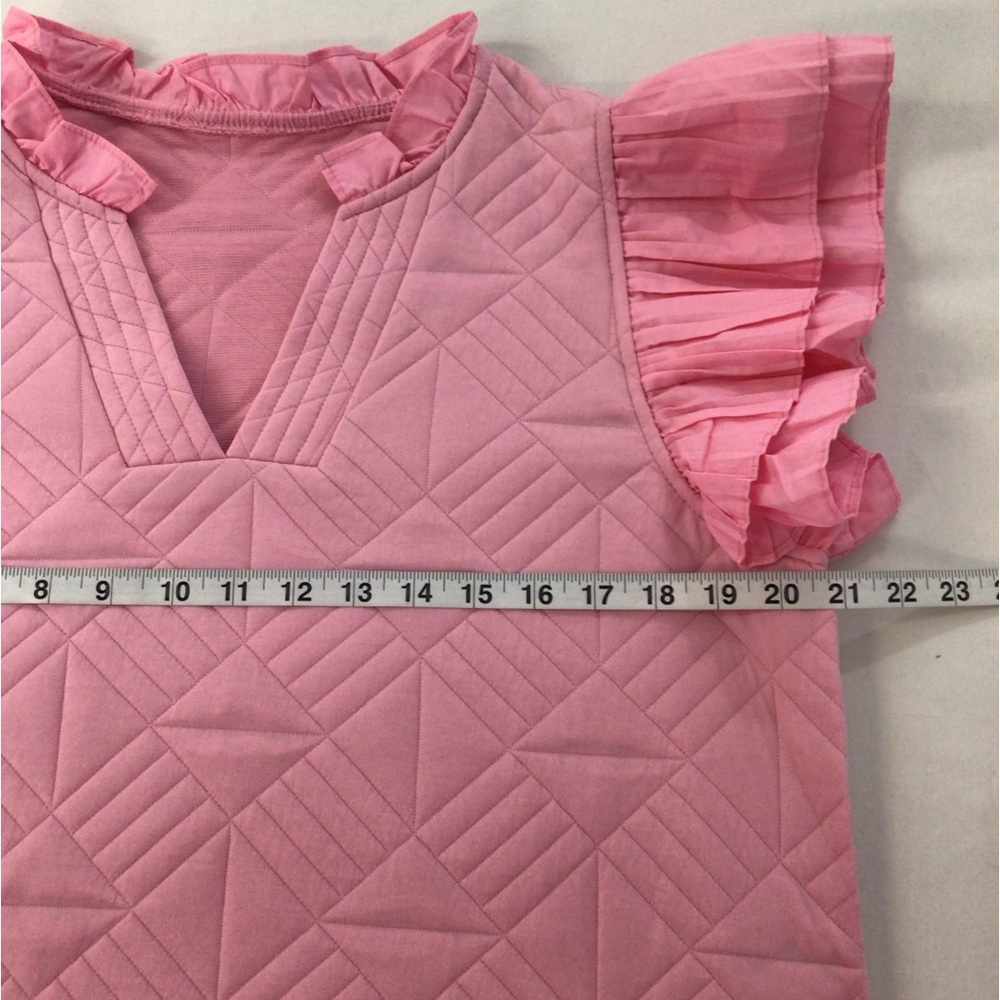 NWOT Pink Ruffle Sleeve Quilted Dress Midi, sz Large - Picture 5 of 11